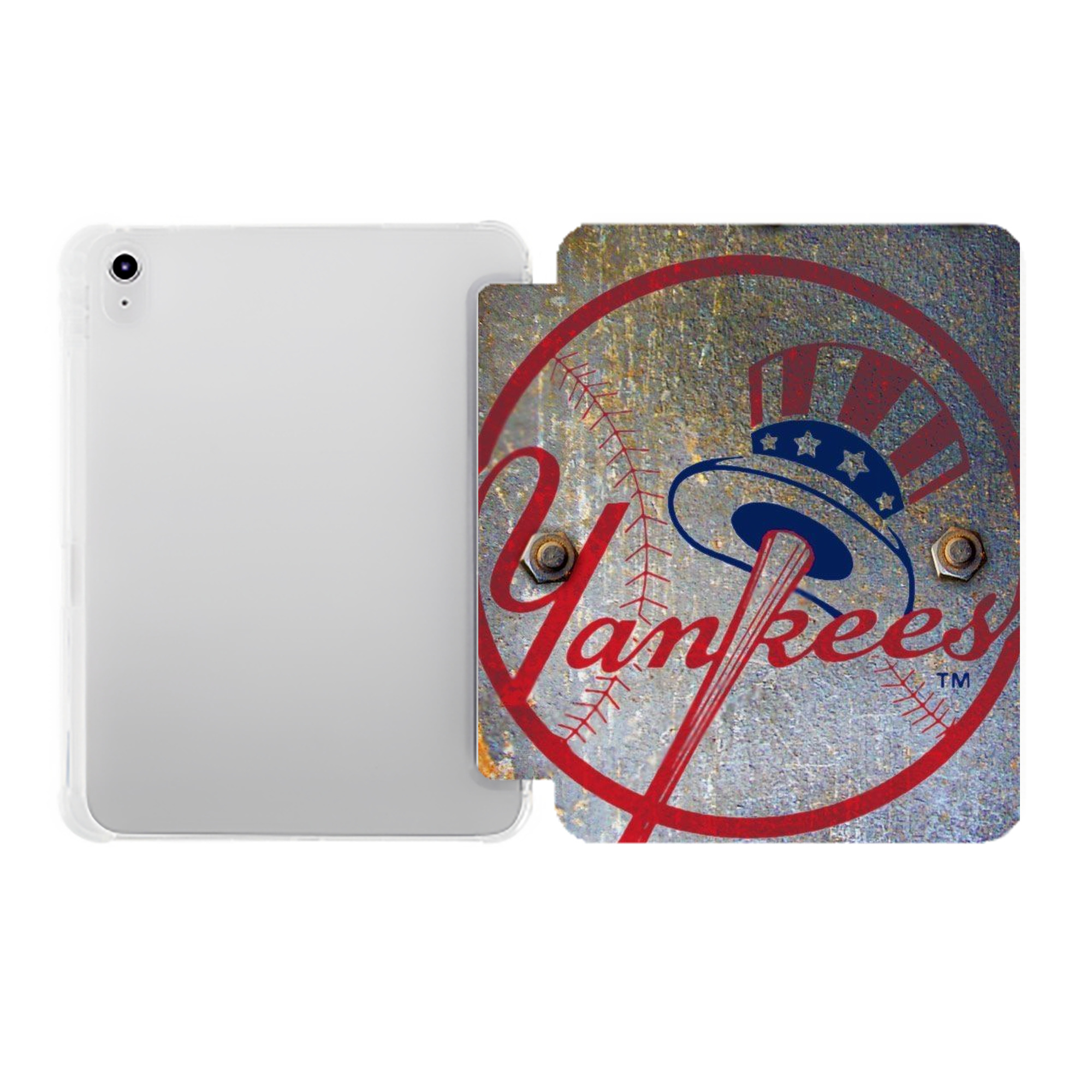 New York Yankees 112 Premium Tri-Fold PU Leather & Silicone IPad Case With Pencil Slot – Fits 9.5,10.5,10.9 – Adjustable Stand, Slim, Protective